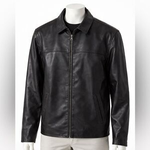 U.S. Polo Assn Faux Leather Jacket Black Zip Front Minimal Moto Lg.